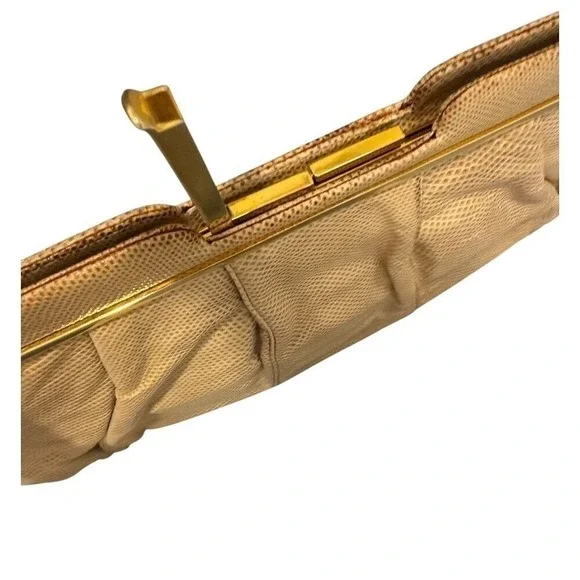 Judith Lieberman Women's Vintage Retro Snakeskin‎ Clutch Purse Evening Beige Bag